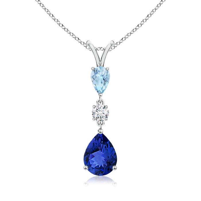 9x7mm AAA Pear-Shaped Tanzanite and Aquamarine Drop Pendant in P950 Platinum 