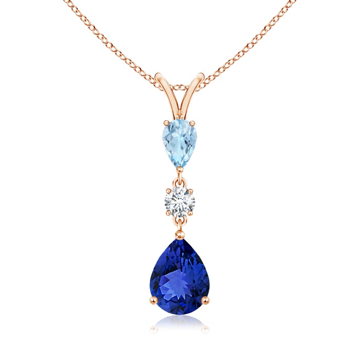 9x7mm AAA Pear-Shaped Tanzanite and Aquamarine Drop Pendant in Rose Gold 