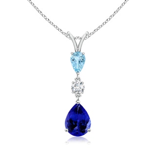 9x7mm AAAA Pear-Shaped Tanzanite and Aquamarine Drop Pendant in P950 Platinum