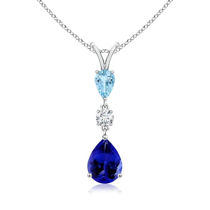 9x7mm AAAA Pear-Shaped Tanzanite and Aquamarine Drop Pendant in P950 Platinum 