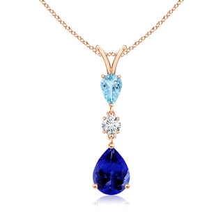 9x7mm AAAA Pear-Shaped Tanzanite and Aquamarine Drop Pendant in Rose Gold