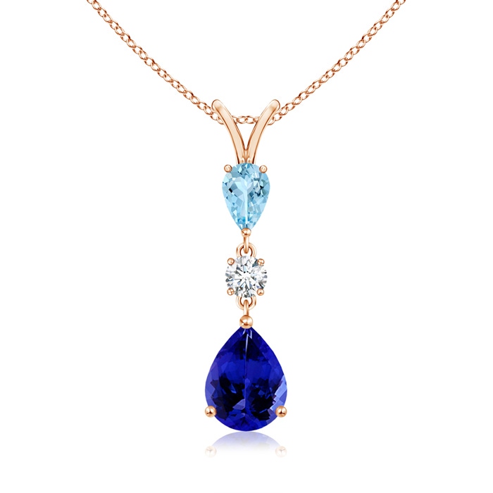 9x7mm AAAA Pear-Shaped Tanzanite and Aquamarine Drop Pendant in Rose Gold 