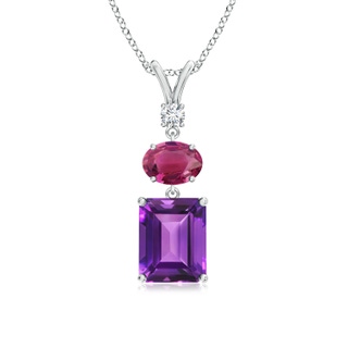 9x7mm AAAA Amethyst, Pink Tourmaline and Diamond Three Stone Pendant in P950 Platinum