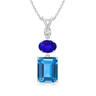 10x8mm AAAA Swiss Blue Topaz, Tanzanite and Diamond Three Stone Pendant in P950 Platinum