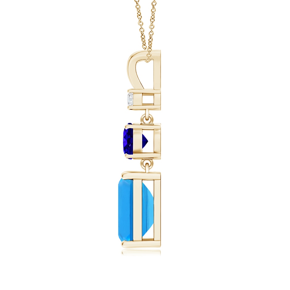 10x8mm AAAA Swiss Blue Topaz, Tanzanite and Diamond Three Stone Pendant in Yellow Gold side 1