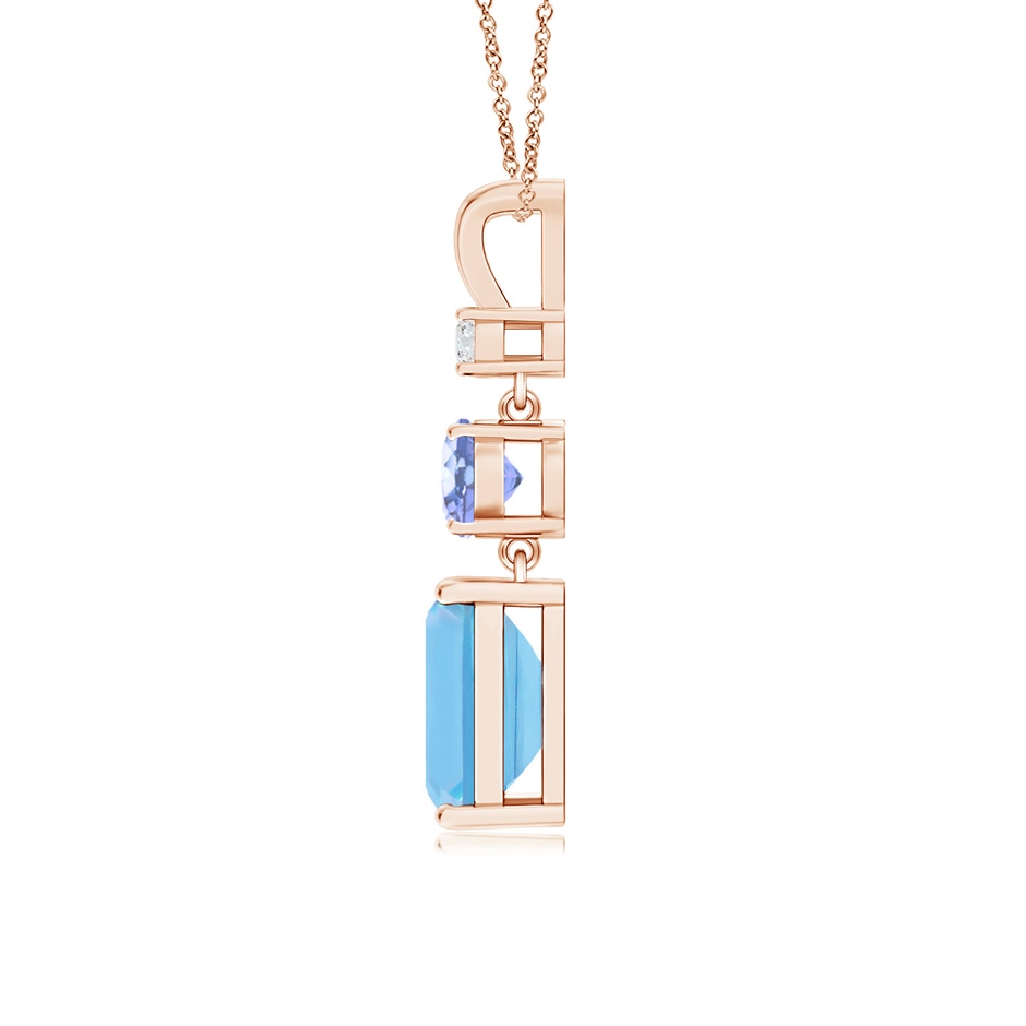 9x7mm A Swiss Blue Topaz, Tanzanite and Diamond Three Stone Pendant in Rose Gold side 199