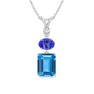 9x7mm AAAA Swiss Blue Topaz, Tanzanite and Diamond Three Stone Pendant in P950 Platinum