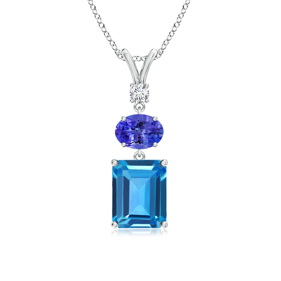 9x7mm AAAA Swiss Blue Topaz, Tanzanite and Diamond Three Stone Pendant in P950 Platinum 
