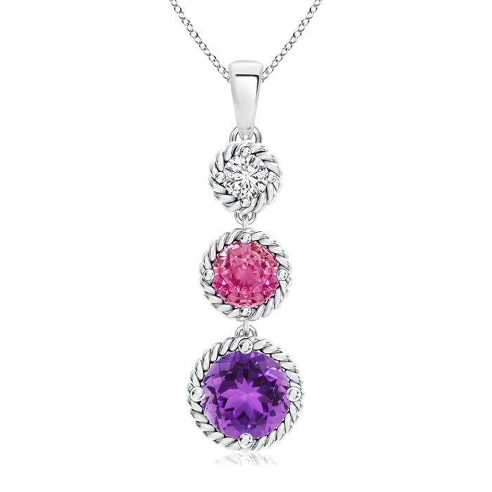 Pink Sapphire & Round Brilliant Diamond Necklace - Arev Diamond