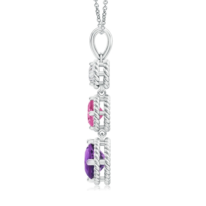 8mm AAA Pink Sapphire, Diamond & Amethyst 3 Stone Pendant in White Gold Product Image