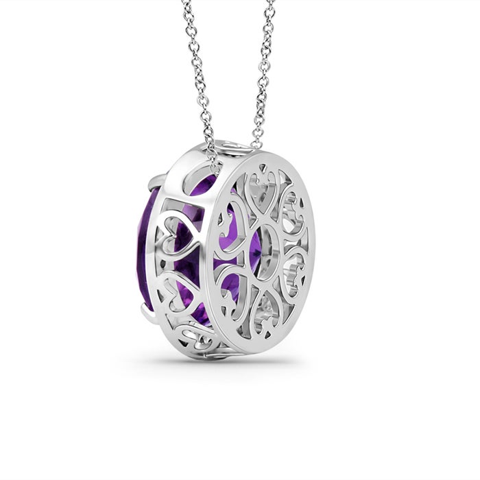 Round Amethyst Pendant Necklace with Diamond Halo