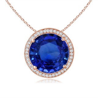 8.55x8.53x4.49mm AAA GIA Certified Round Blue Sapphire Pendant with Diamond Halo in 18K Rose Gold