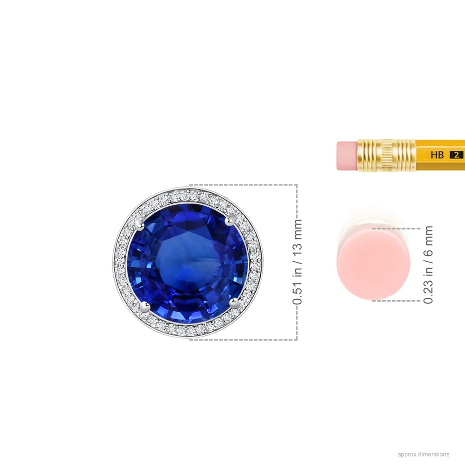 8.55x8.53x4.49mm AAA GIA Certified Round Blue Sapphire Pendant with Diamond Halo in P950 Platinum Ruler