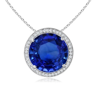 8.55x8.53x4.49mm AAA GIA Certified Round Blue Sapphire Pendant with Diamond Halo in White Gold