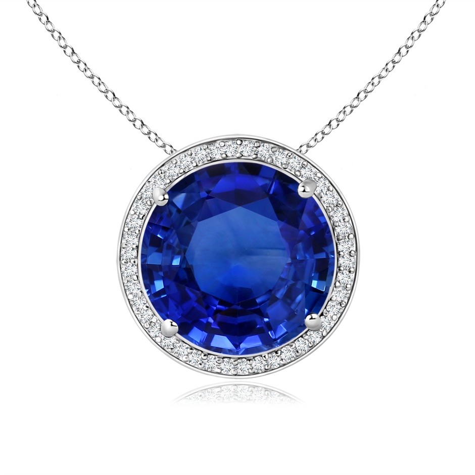 8.55x8.53x4.49mm AAA GIA Certified Round Blue Sapphire Pendant with Diamond Halo in White Gold 