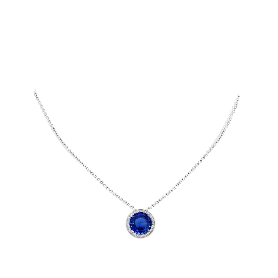 8.55x8.53x4.49mm AAA GIA Certified Round Blue Sapphire Pendant with Diamond Halo in White Gold Body-Neck