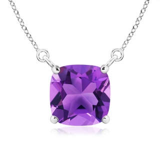 8mm AAA Classic Cushion Amethyst Solitaire Pendant in White Gold