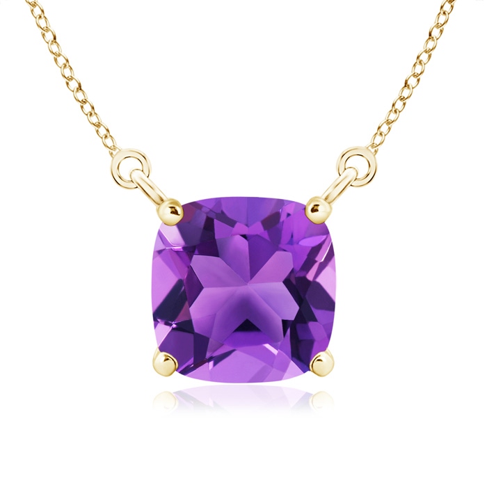 8mm AAA Classic Cushion Amethyst Solitaire Pendant in Yellow Gold