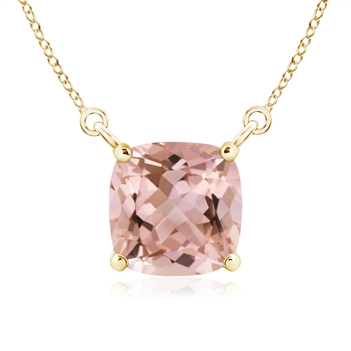 8mm AAAA Classic Cushion Morganite Solitaire Pendant in Yellow Gold
