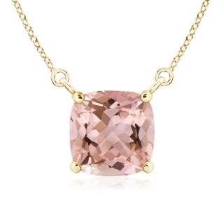 8mm AAAA Classic Cushion Morganite Solitaire Pendant in Yellow Gold