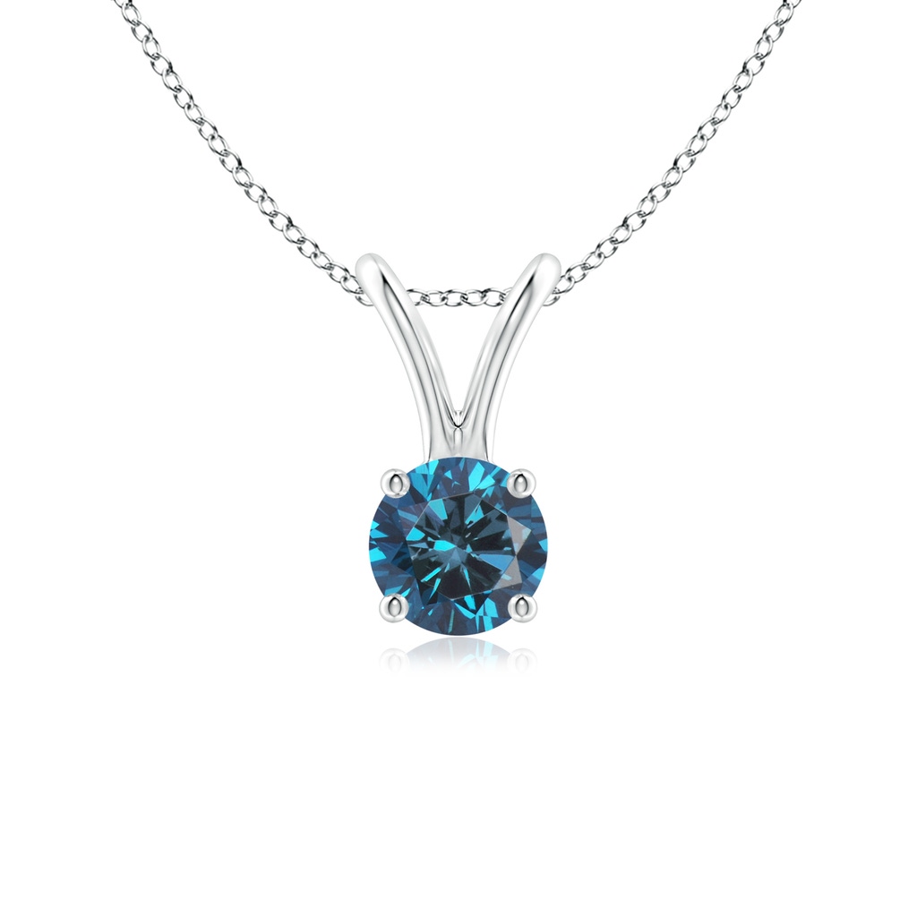 4.1mm AAA Round Blue Diamond Solitaire V-Bale Pendant in White Gold