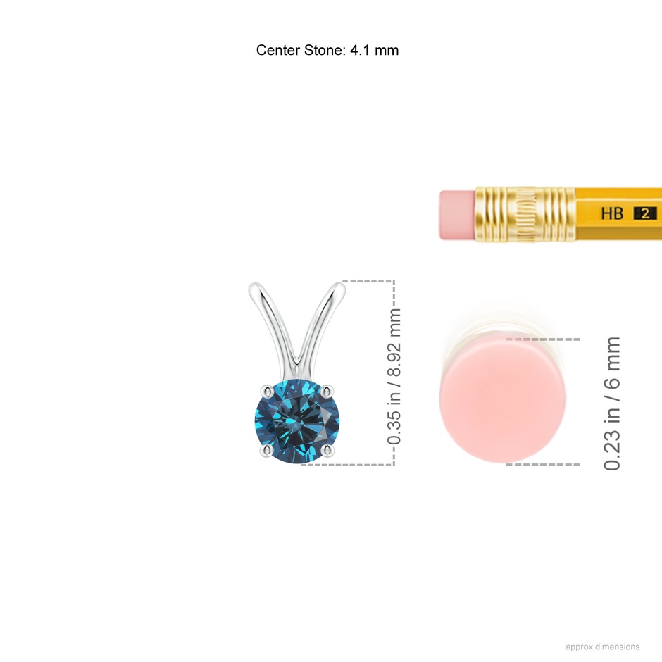 4.1mm AAA Round Blue Diamond Solitaire V-Bale Pendant in White Gold ruler