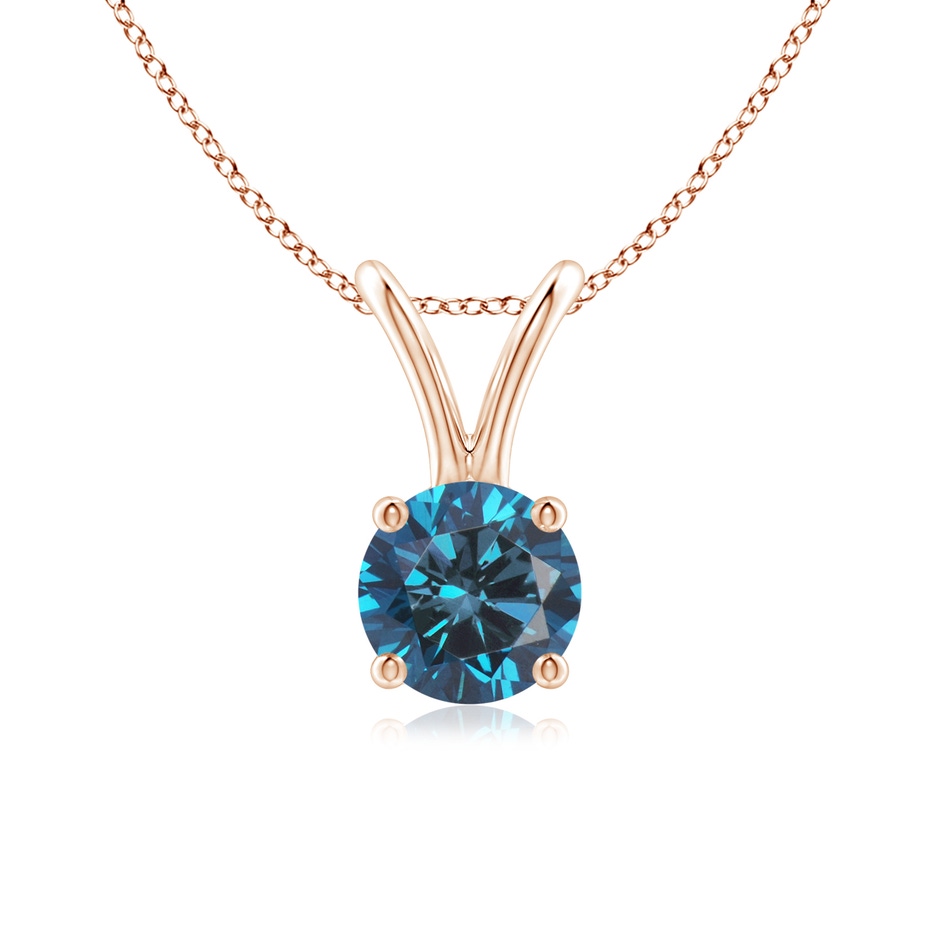5.1mm AAA Round Blue Diamond Solitaire V-Bale Pendant in Rose Gold 
