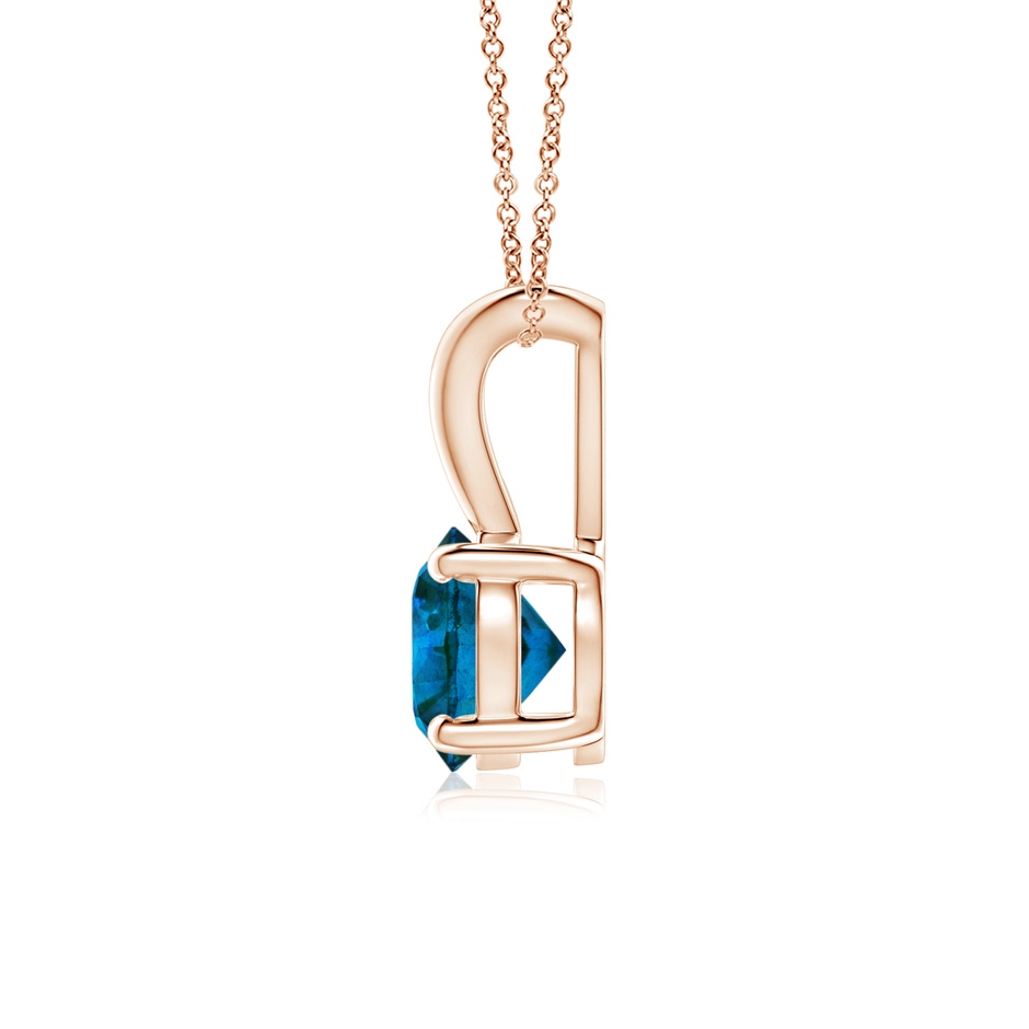 5.1mm AAA Round Blue Diamond Solitaire V-Bale Pendant in Rose Gold side 1