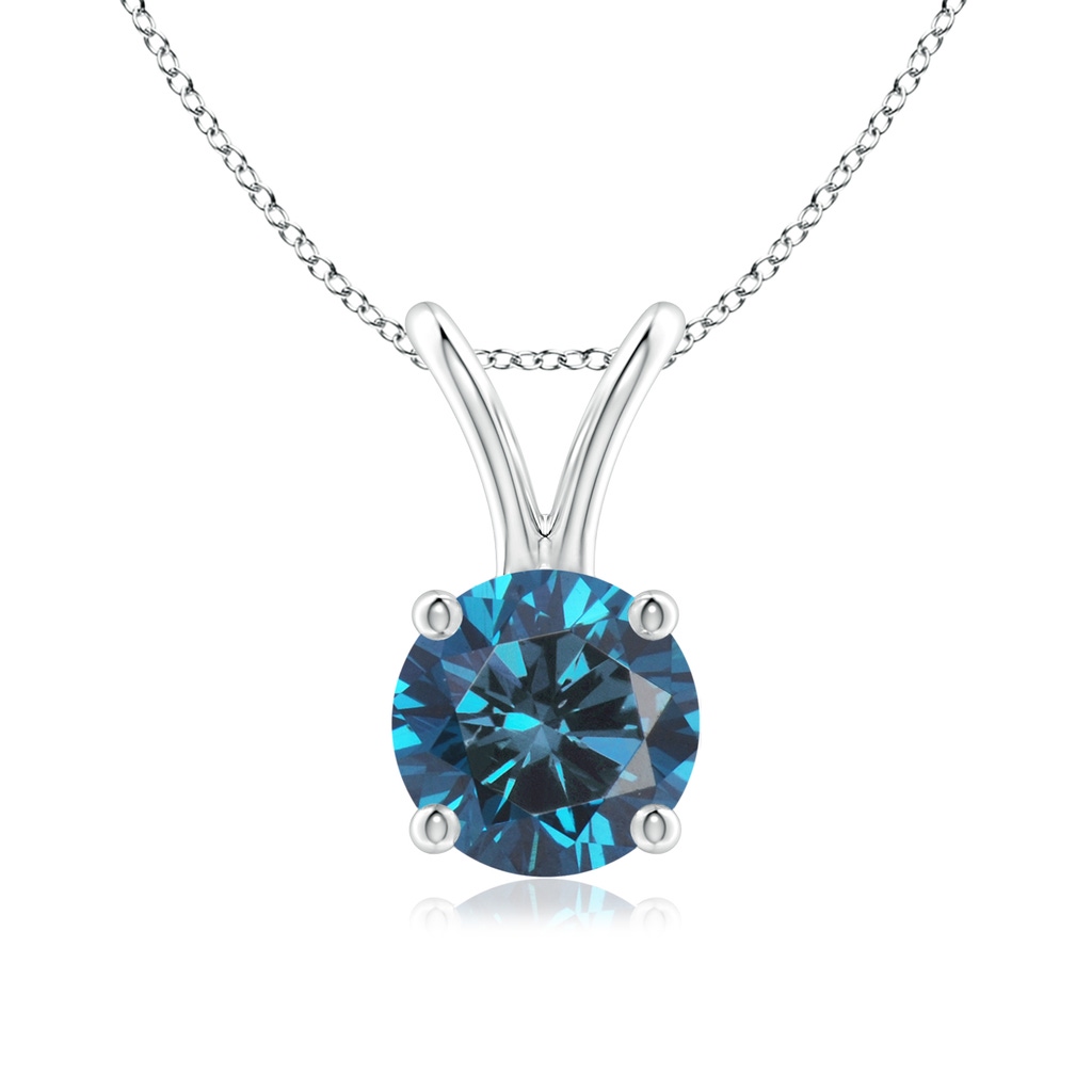 5.9mm AAA Round Blue Diamond Solitaire V-Bale Pendant in White Gold