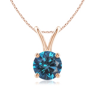 6.4mm AAA Round Blue Diamond Solitaire V-Bale Pendant in Rose Gold