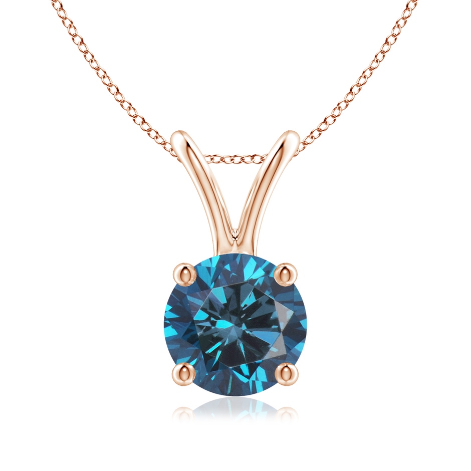 6.4mm AAA Round Blue Diamond Solitaire V-Bale Pendant in Rose Gold 