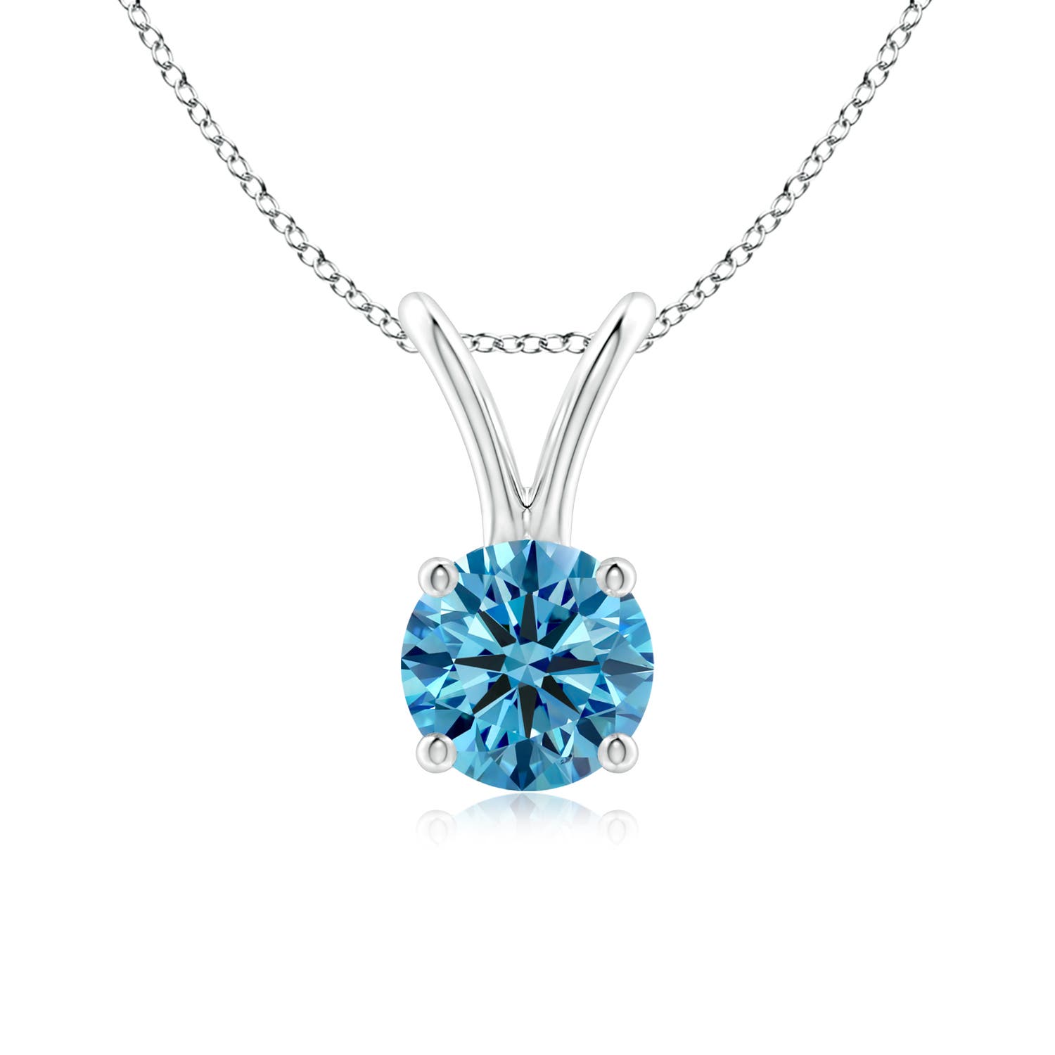 5.1mm AAAA Round Fancy Intense Blue Diamond Solitaire V-Bale Pendant in 18K White Gold