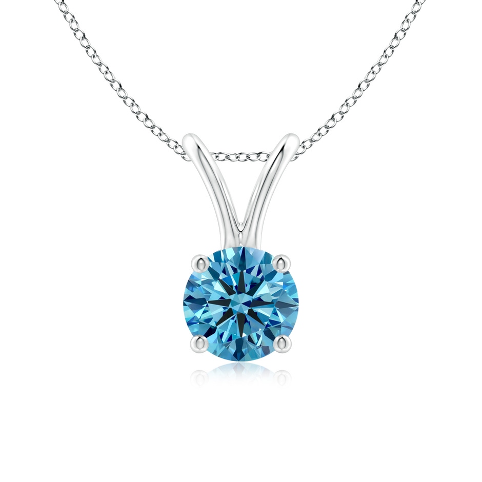 5.1mm AAAA Round Fancy Intense Blue Diamond Solitaire V-Bale Pendant in P950 Platinum 