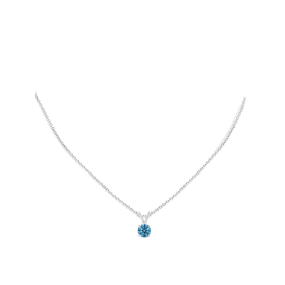 5.1mm AAAA Round Fancy Intense Blue Diamond Solitaire V-Bale Pendant in P950 Platinum pen
