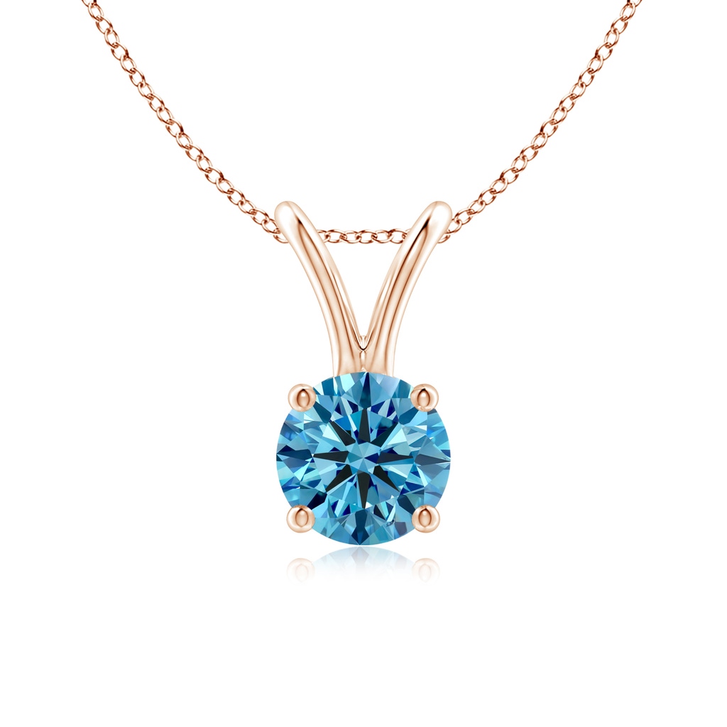 5.1mm AAAA Round Fancy Intense Blue Diamond Solitaire V-Bale Pendant in Rose Gold