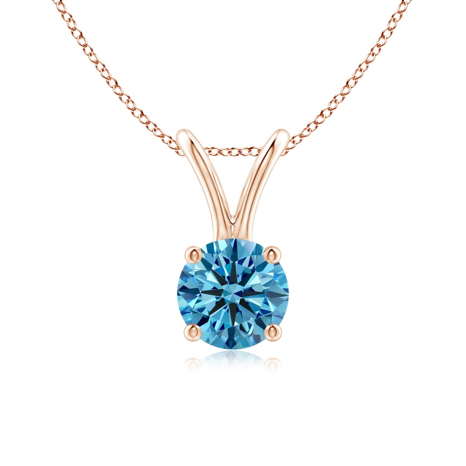 5.1mm AAAA Round Fancy Intense Blue Diamond Solitaire V-Bale Pendant in Rose Gold 