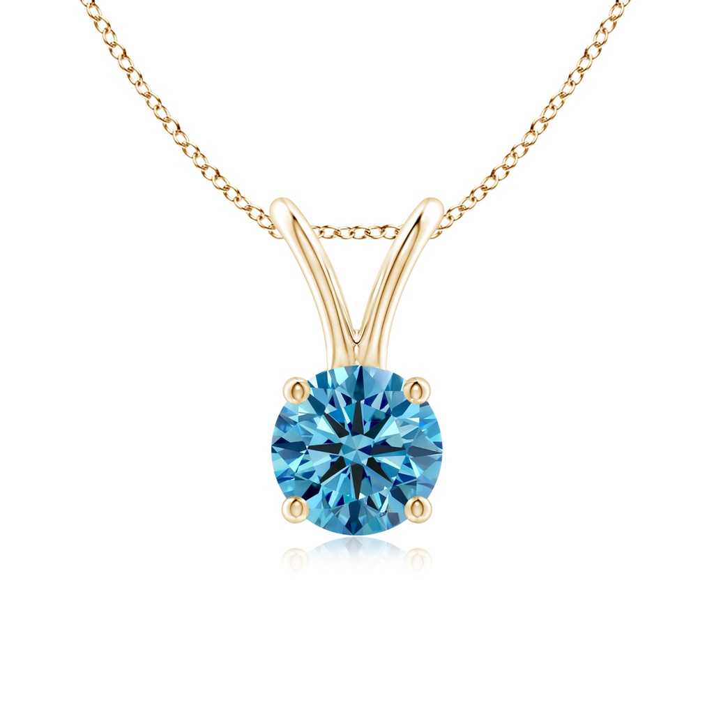 5.1mm AAAA Round Fancy Intense Blue Diamond Solitaire V-Bale Pendant in Yellow Gold