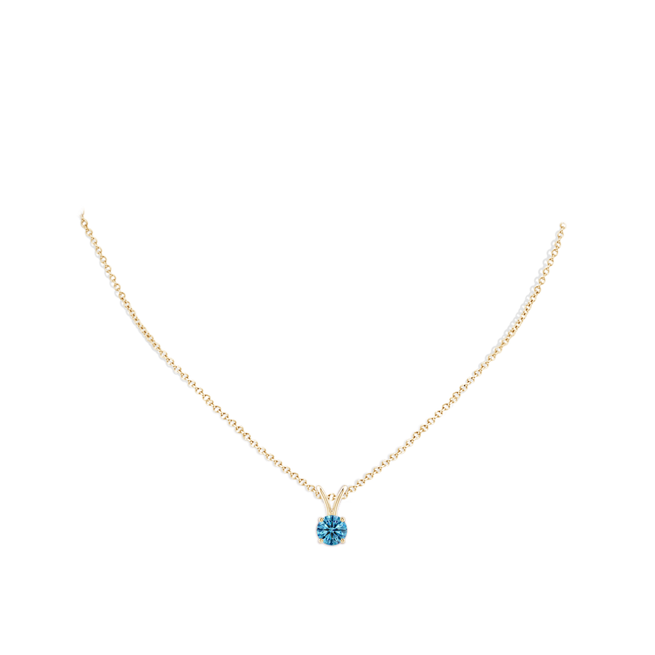 5.1mm AAAA Round Fancy Intense Blue Diamond Solitaire V-Bale Pendant in Yellow Gold pen