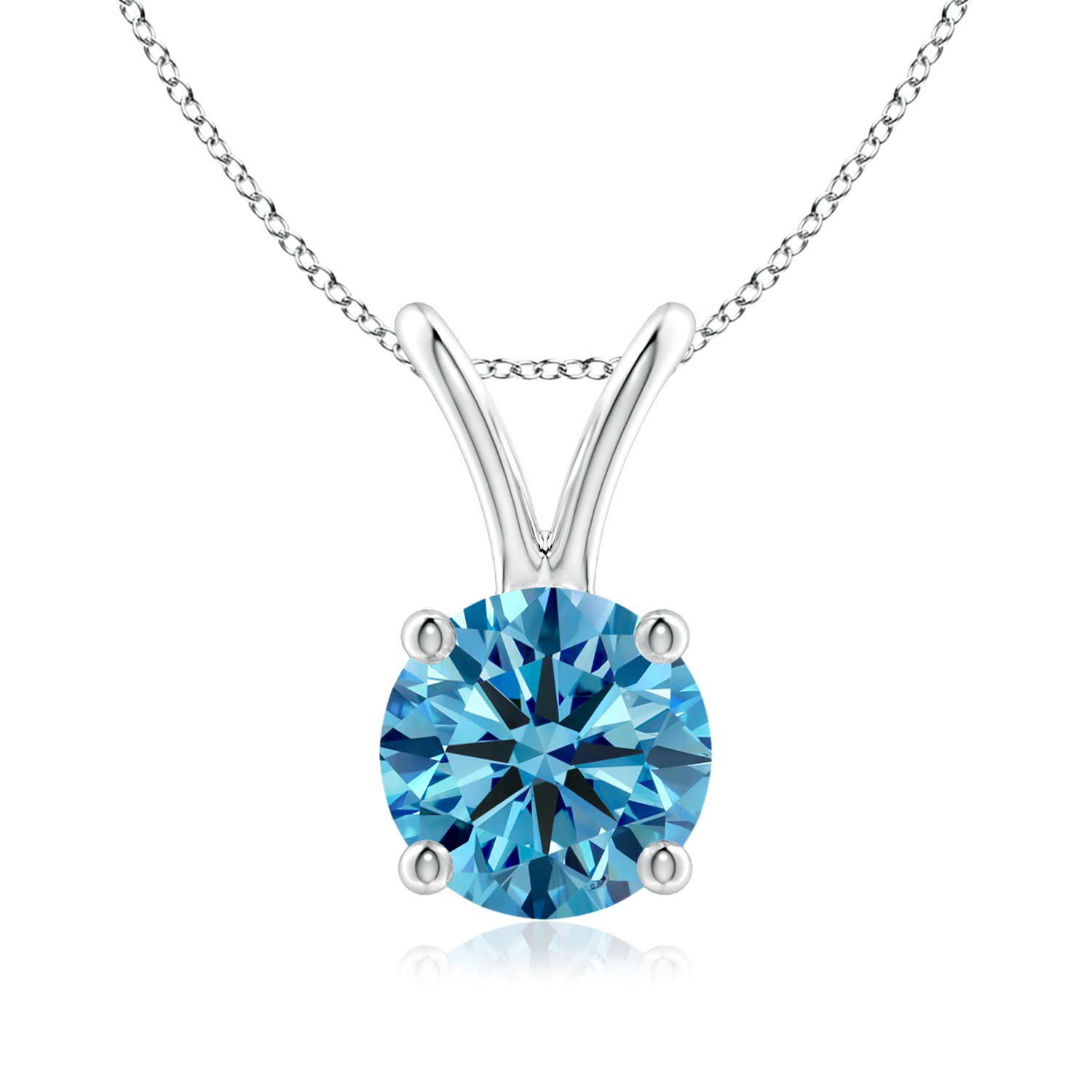 Angara 1.0 CTW Prong-Set Round Fancy Intense Blue Diamond Solitaire V-Bale Pendant in 18K White Gold