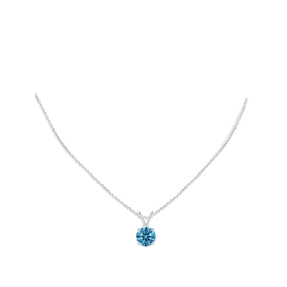 8.1mm AAAA Round Fancy Intense Blue Diamond Solitaire V-Bale Pendant in White Gold pen