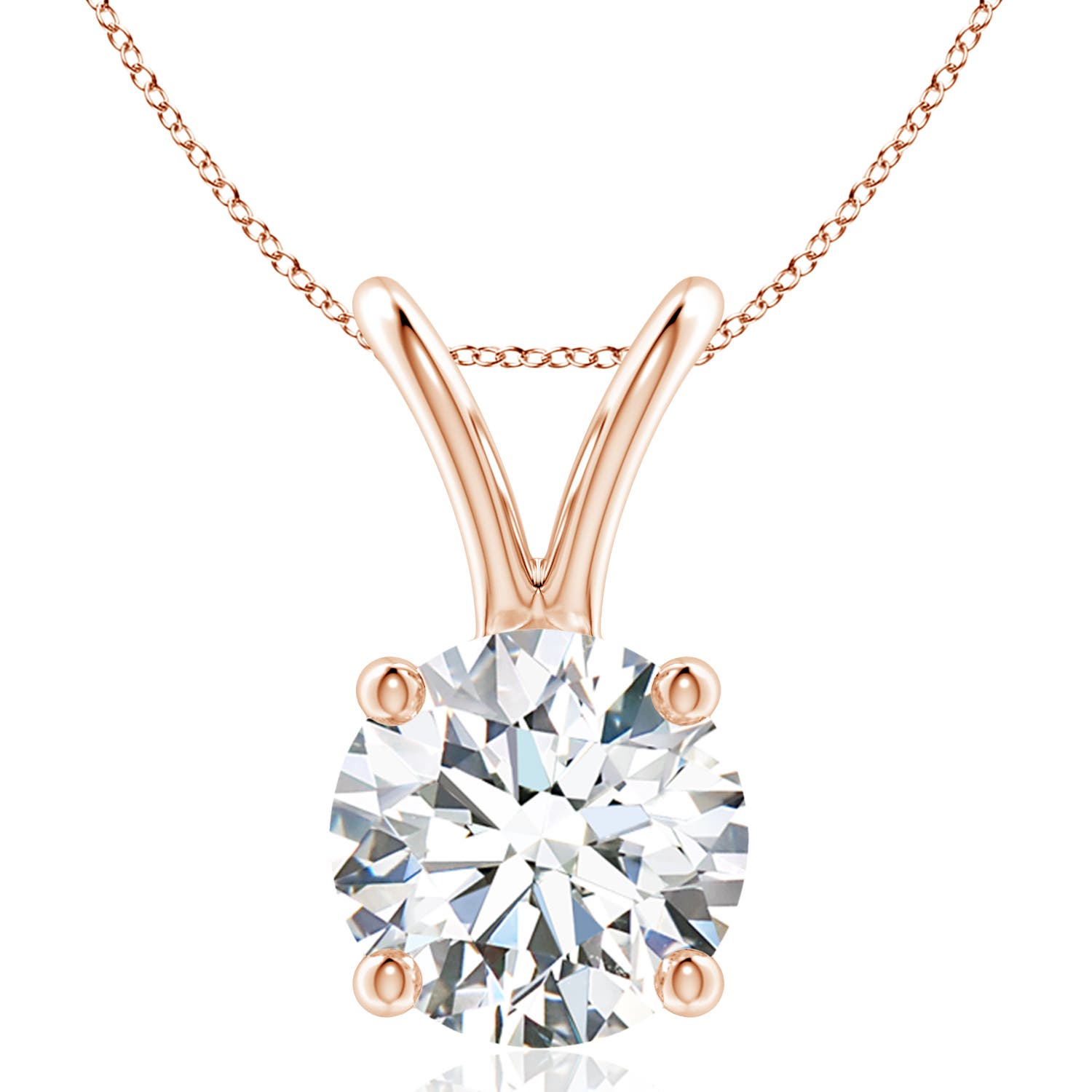 10.1mm GVS2 Prong-Set Round Diamond Solitaire V-Bale Pendant in Rose Gold