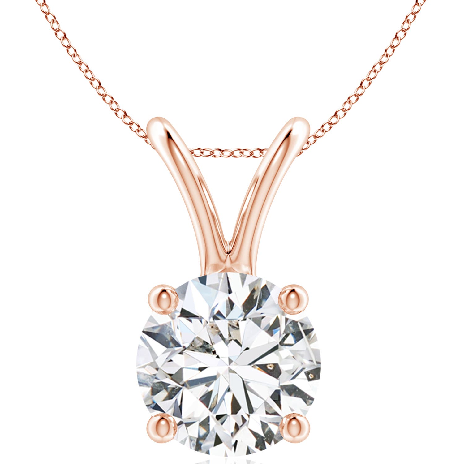 11.1mm HSI2 Prong-Set Round Diamond Solitaire V-Bale Pendant in 18CT Rose Gold