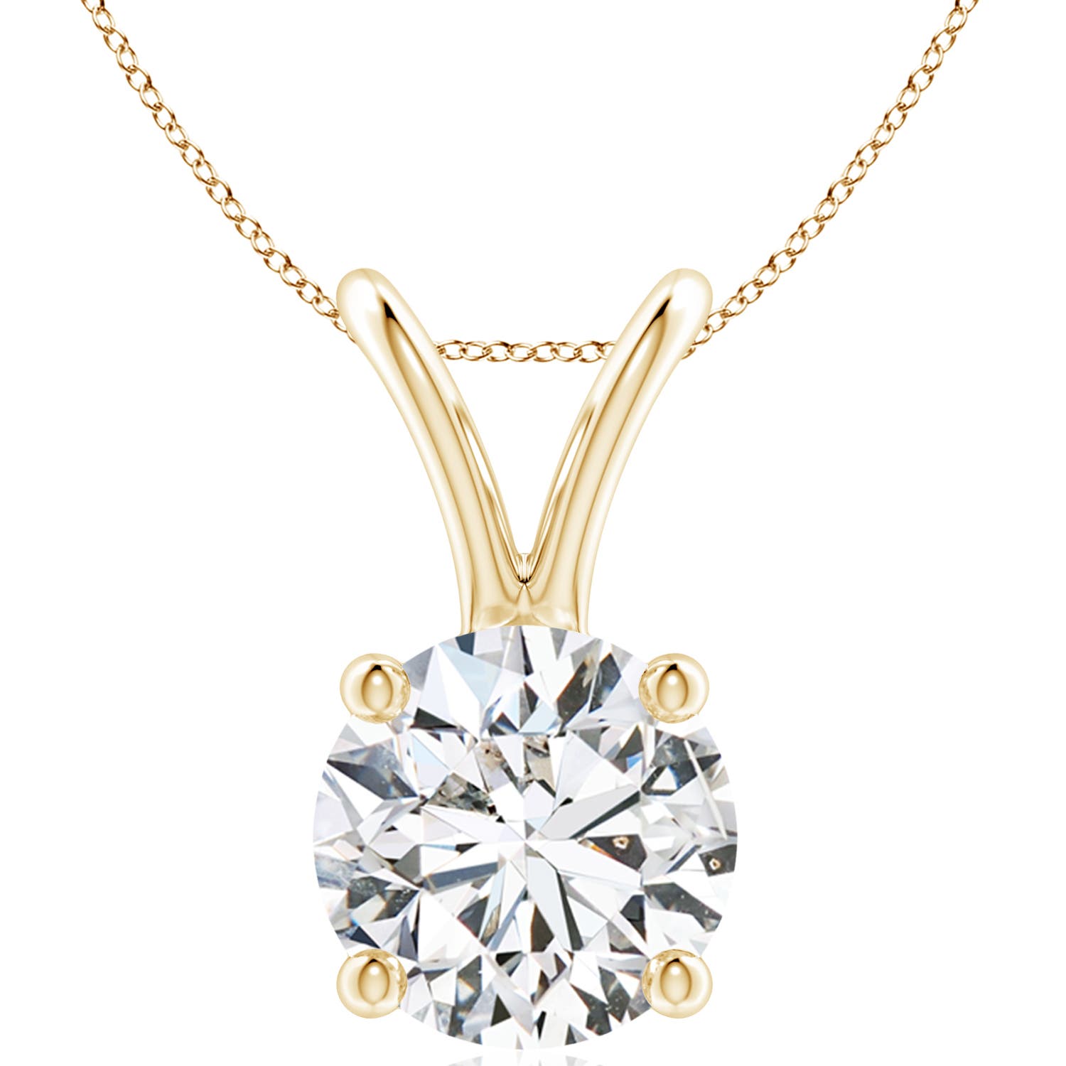 Angara 5.0 CTW Prong-Set Round Diamond Solitaire V-Bale Pendant in 14K Yellow Gold