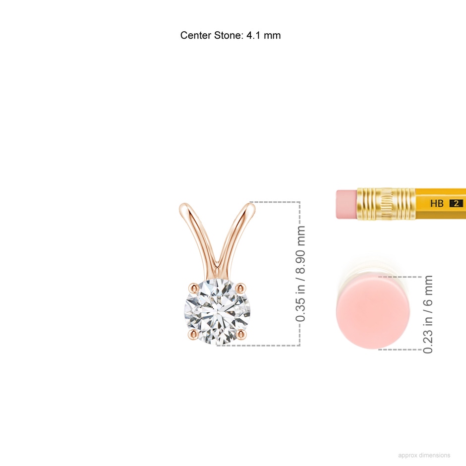 4.1mm HSI2 Round Diamond Solitaire V-Bale Pendant in Rose Gold ruler