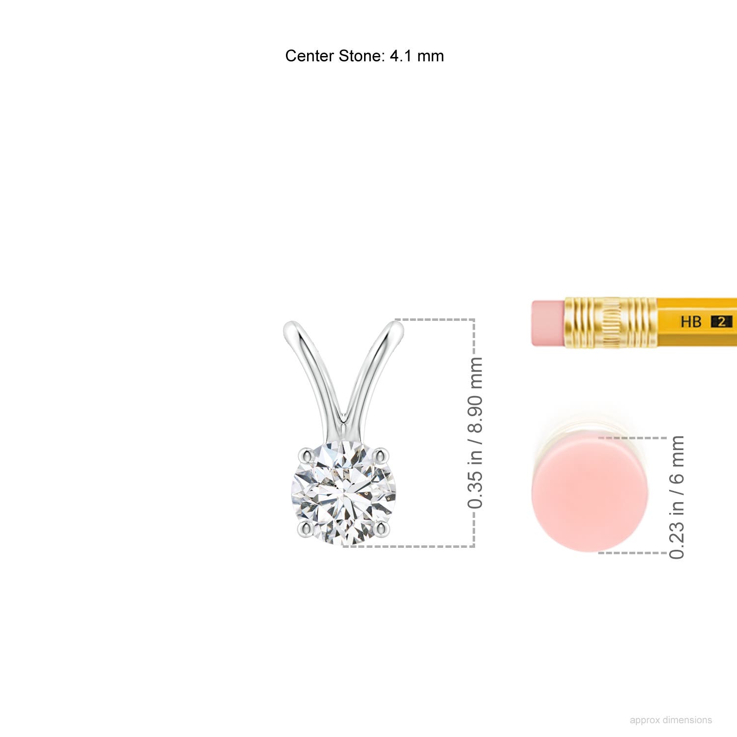 4.1mm HSI2 Prong-Set Round Diamond Solitaire V-Bale Pendant in White Gold - ruler