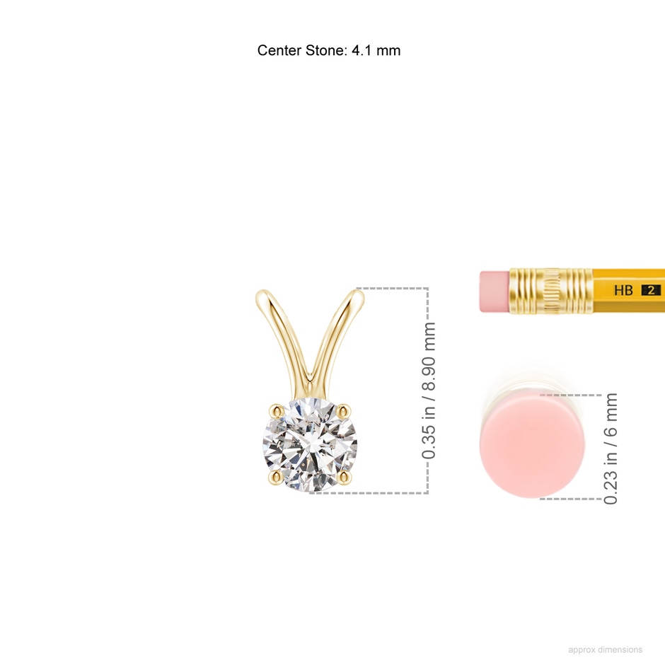 4.1mm IJI1I2 Round Diamond Solitaire V-Bale Pendant in 18K Yellow Gold ruler