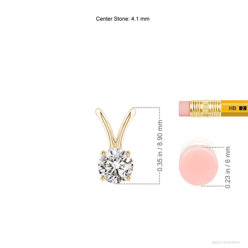 4.1mm IJI1I2 Round Diamond Solitaire V-Bale Pendant in Yellow Gold ruler