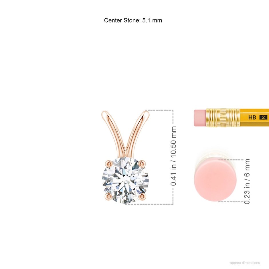 5.1mm GVS2 Round Diamond Solitaire V-Bale Pendant in Rose Gold ruler