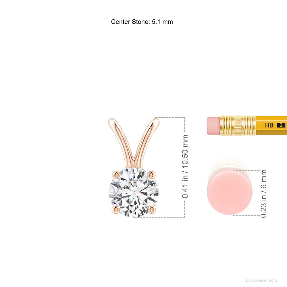 5.1mm HSI2 Round Diamond Solitaire V-Bale Pendant in Rose Gold ruler