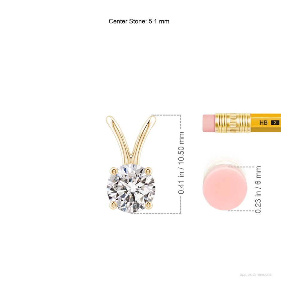 5.1mm IJI1I2 Round Diamond Solitaire V-Bale Pendant in Yellow Gold ruler